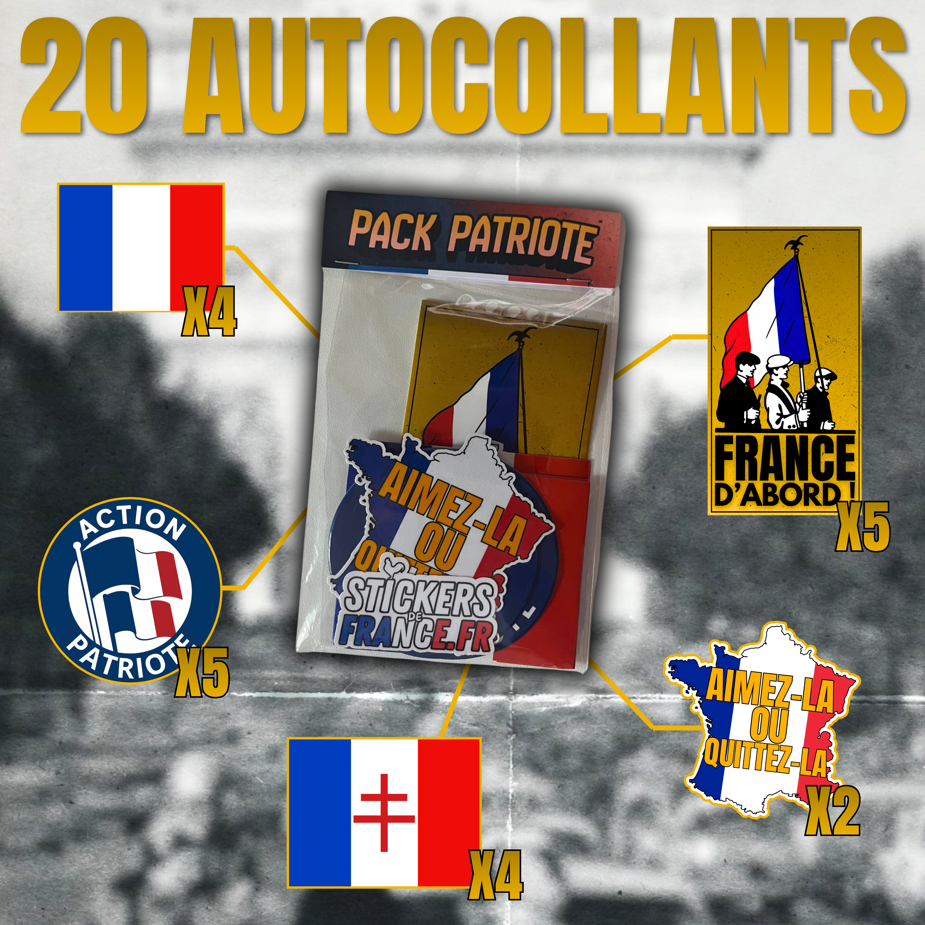 Pack 20 autocollants patriotes